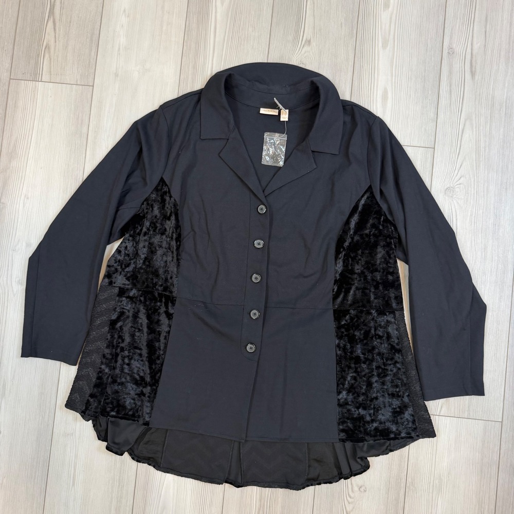 NWT Logo by Lori Goldstein Callie Black Mixed Media Velvet Lace Top 3X DLGJ030 - Picture 3 of 13